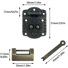 Vintage Design Embossing Latch Hasp Lock Retro Style Mini Clasps with Screws and Key Key Hasp Latch for Wood Drawer Jewellery Box Case Cabinet Furniture Decorative Cabinet