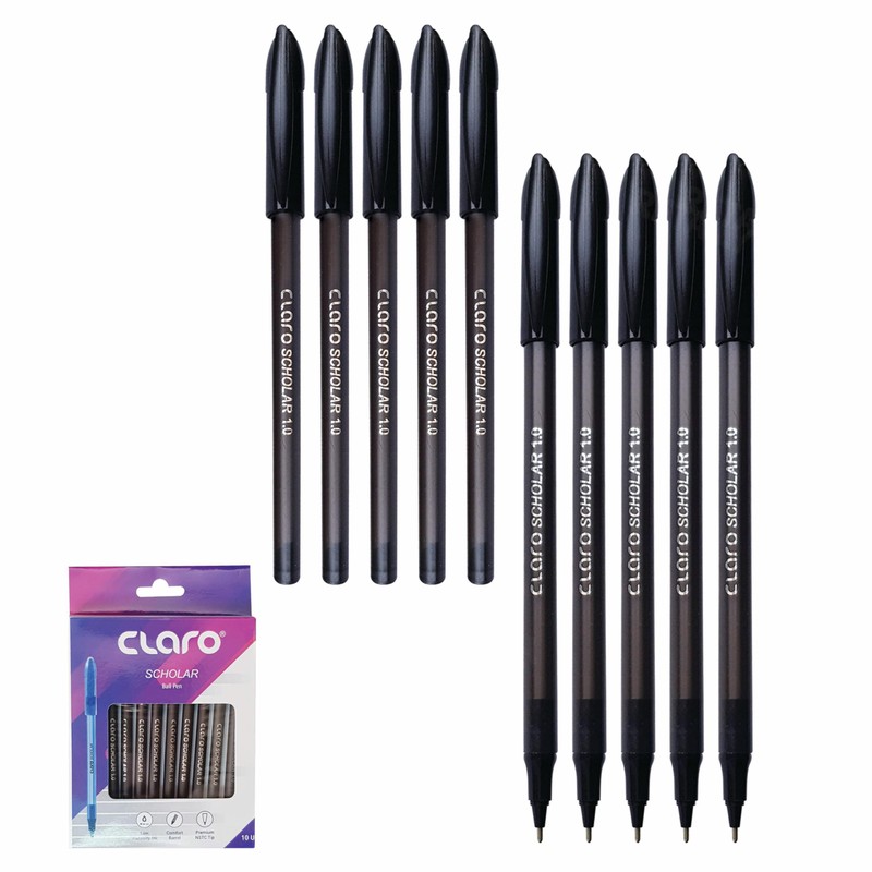 CLARO Scholar Ballpoint Pens, BLACK, Medium Point (1.0mm), Pack of