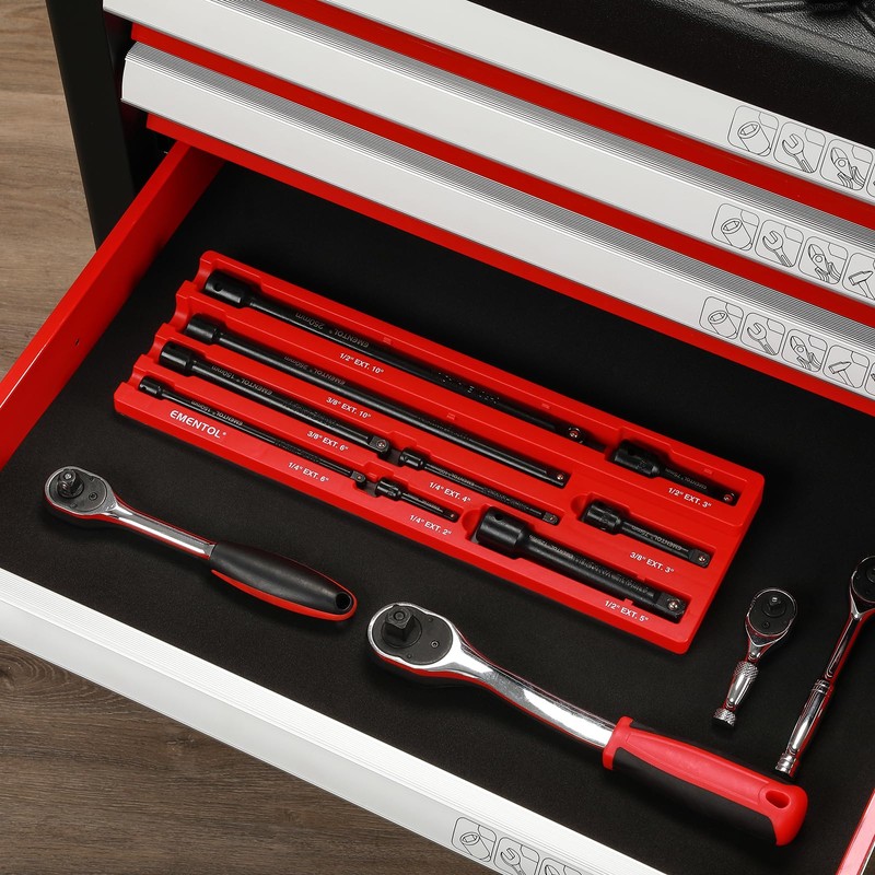 EMENTOL 9PCS Magnetic Extension Bar Holder, Red, 1/4", 3/8" and