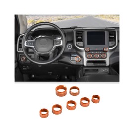 JWWY Radio AC Knobs Air Conditioner Switch Button Center Console Headlight Gear Shift Switch Knob Cover Trim Fit for 2018-2025 Dodge RAM Interior Accessories 7PCS Orange