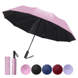 VIESS Paraguas Plegable De Automático,Paraguas de Viaje Compacto, Resistente al Viento e Impermeable, Paraguas de Protección Anti-UV para Lluvia y Día Soleado, Paraguas Plegable con 12 Varillas