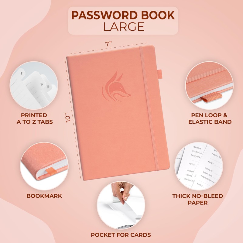 Clever Fox Password Book with alphabetical tabs. Internet Address Organizer