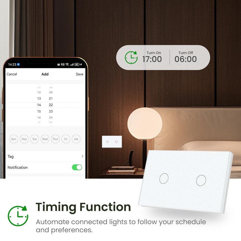 WiFi Smart US Touch Light Switch,Need Neutral Wire Glass Panel,2.4GHz