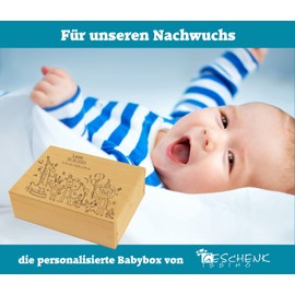 Children's and Baby Box Made of Wood with Engraving - Name, Birth Dates, Motif - Memory Box, Storage Box, Treasure Chest for Boys and Girls for Birth, Christening, Birthday