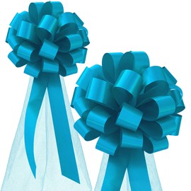 Turquoise Wedding Pull Bows with Tulle Tails - 8" Wide, Set of 6, Spring, Summer, Birthday, Reception, Wedding, Christmas, Decoration, Easter