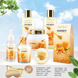 Fathers Day Gifts for Men Bath spa Gifts for Her Spa Gift Basket, Honey Almond Spa Basket Bath and Body Set with Bath Bomb, Jojoba Oil & Lip Balm, Birthday Holiday Home Spa Gifts for Women & Men Dad