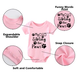 YSCULBUTOL Newborn Baby Twins Boy Girl Short Sleeve My Sibling Has Paws Cute Dog Romper Baby Clothes (pink sibling has paws3m)