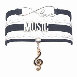 HCChanshi Music Bracelet - Infinity Love Jewelry for Women, Men, Music Fans, Lovers & Teachers (Black and White)