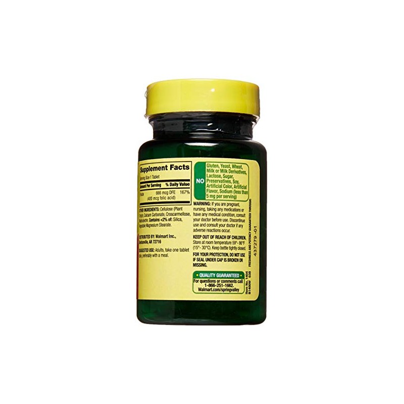 Spring Valley - Folic Acid 400 mcg, 250 Tablets