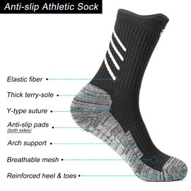 Anti-slip Football Sock Men Women Grip Sock Non-slip Sports Trainning Sock Soccer Rugby grey-Black2 L 1P