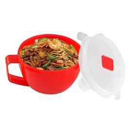 Home-X Set of 4 Microwave Bowls with Lid - Ramen Bowl Microwavable with Steam Release Vents and Easy Locking Clips - BPA-Free, Dishwasher Safe 32oz Soup Mugs with Handle Microwave Safe