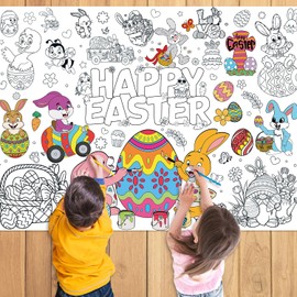Easter Coloring Poster for Kids Easter Egg Coloring Tablecloth Large DIY Spring Coloring Book Birthday Coloring Poster Paper Coloring Banner or Table Cover for Kids Parties (Easter Day 2)