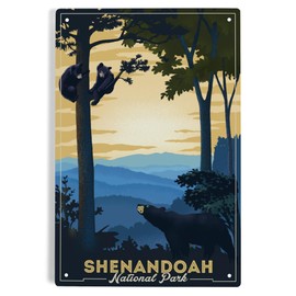 Lantern Press 6x9 Inch Metal Sign, Shenandoah National Park, Black Bears, Lithograph