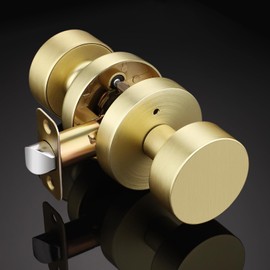 EHOMEWARE 3 Pack Brushed Brass Door Knob, Interior Door Knob for Bedroom/Bathroom, Keyless Privacy Door Lock, Heavy Duty Round Design, Fit Both Left and Right Handed Doors