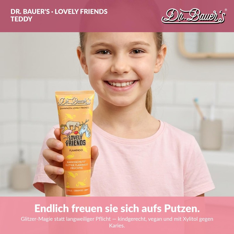 Dr. Bauer's Lovely Friends Children's Toothpaste with Magic Glitter Figures,