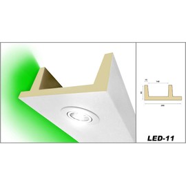 HEXIM LED Stucco Moulding Pattern – Indirect Lighting with Ceiling Strips Made of Polyurethane (PU), Light and Opaque (20 cm LED-11) Light Coves Facades, White