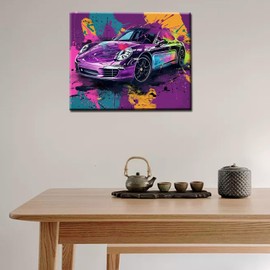 Aihonmin Purple Racing Car Paint by Numbers Kits for Adult Beginners,Graffiti Background Paint by Numbers Kits on Watercolor Canvas Oil Painting with Brushes and Acrylic without Framed 16''W x 20''H