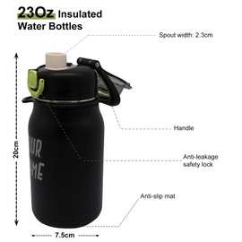 Zoravson 24 Oz Metal Water Bottle with Straw&Handle,Flip Lid, Leakproof Security Lock,Double-Layer Stainless Steel Vacuum Insulation Suitable for Office, Campus, Outing
