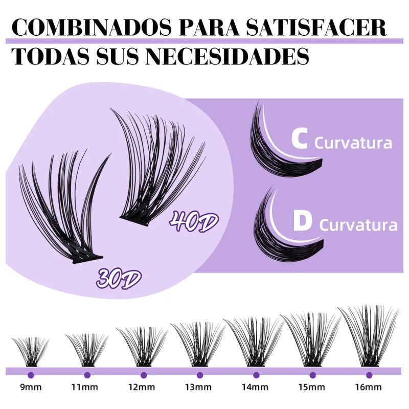 Kit De Extensiones De Pestañas 30d+40d Bqlash Curvatura D 30d+40d