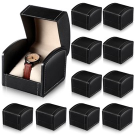 Tondiamo 10 Pack Single Watch Case PU Leather Watch Travel Case with Pillow Cushion Black Wristwatch Display Holder Organizer for Women and Men