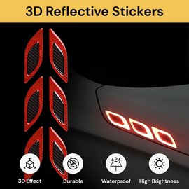 EZONEDEAL 6Pcs 3D Strong Reflective Stripe Sticker for Car Fender Hood Bumper High-Intensity Night Visibility Reflective Decal Safety Warning Diamond Grade Carbon Fiber Universal for Car SUV-Red
