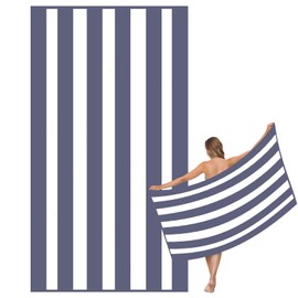 Large Quick Dry Microfibre Beach Bath Towel for Adult,Double Sides grey White Striped Sand Free Beach Towel with Bag,Lightweight Gym Yoga Sports Towel,Compact Travel Summer Beach Towel for Women Men
