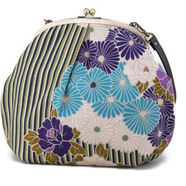 Bolso cruzado clásico con cierre de beso, bolso cruzado hecho en Japón, bolsa japonesa con hebilla de embrague de noche, bolso de hombro, Tamaño grande/Retro Flower Purple, L