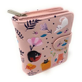 Shag Wear Cats in the Garden Small Animal Wallet For Women and Teen Girls Vegan Faux Leather 4.5" Pink