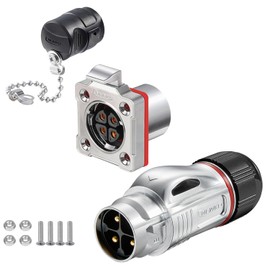 CNLINKO BD-24 4-Pin Industrial Waterproof Plug, IP68 Bullet Plug, Carbide Protective Housing Against Interference, Quick Connect Aviation Plug, M24 Panel Mounting Flange Socket (4 Pin)