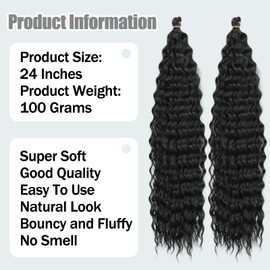 JSTHHTT 2 Packs Pre Stretched Braiding Hair Extension, 30 Inch Natural Black Braids, Easy Crochet Braids Hair, Ocean Wave Curly Bohemian Crochet Braids, for Women and Girls