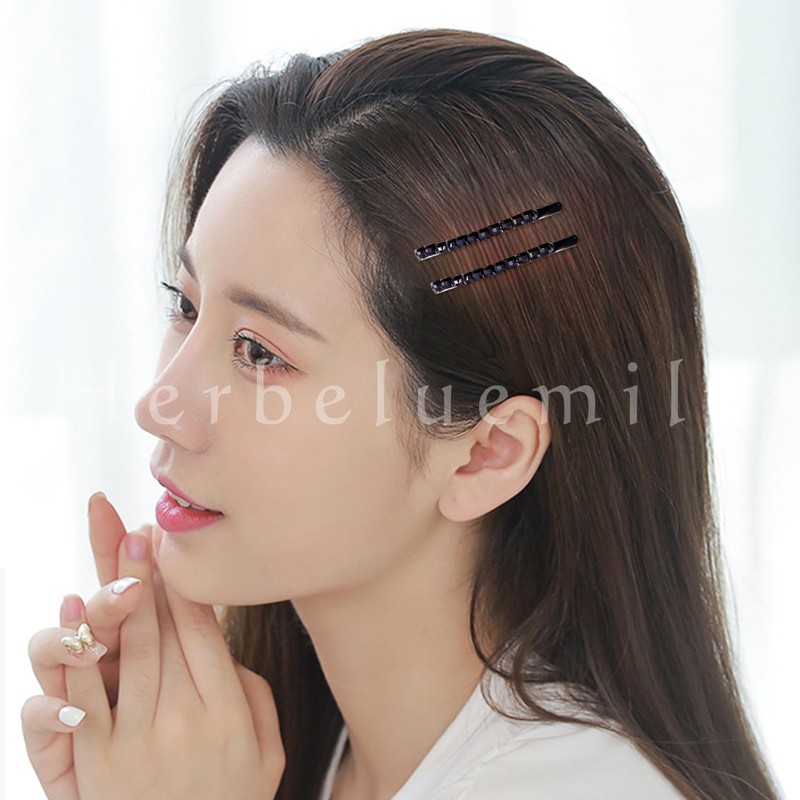 Herbeluemily Hair Pin, Rhinestone, Bijou, Sparkle, Black, Elegant, Set of