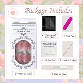 Maggidea French False Nails, Acrylic French Stick on Nails, 24pcs Strong Coffin Ballerina French Style Press On Nails with Glue White Tips Design Fake Nails (Gradient Pink Ballerina)