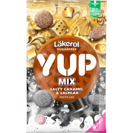 3 Bags x 30g of Läkerol Yup Mix - Salty Caramel & Salmiak - Original - Swedish - Sugar Free - Pastilles - Lozenges - Dragees - Drops - Candies - Sweets with Stevia