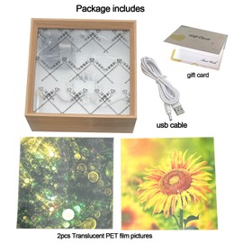 Wind Up Music Box -What a Wonderful World, 6x6 Wood Picture Frame Lamp Rechargeable 3-Color Touch LED Night Light Musical Gift for Christmas New Year Home Bedroom Desktop Display