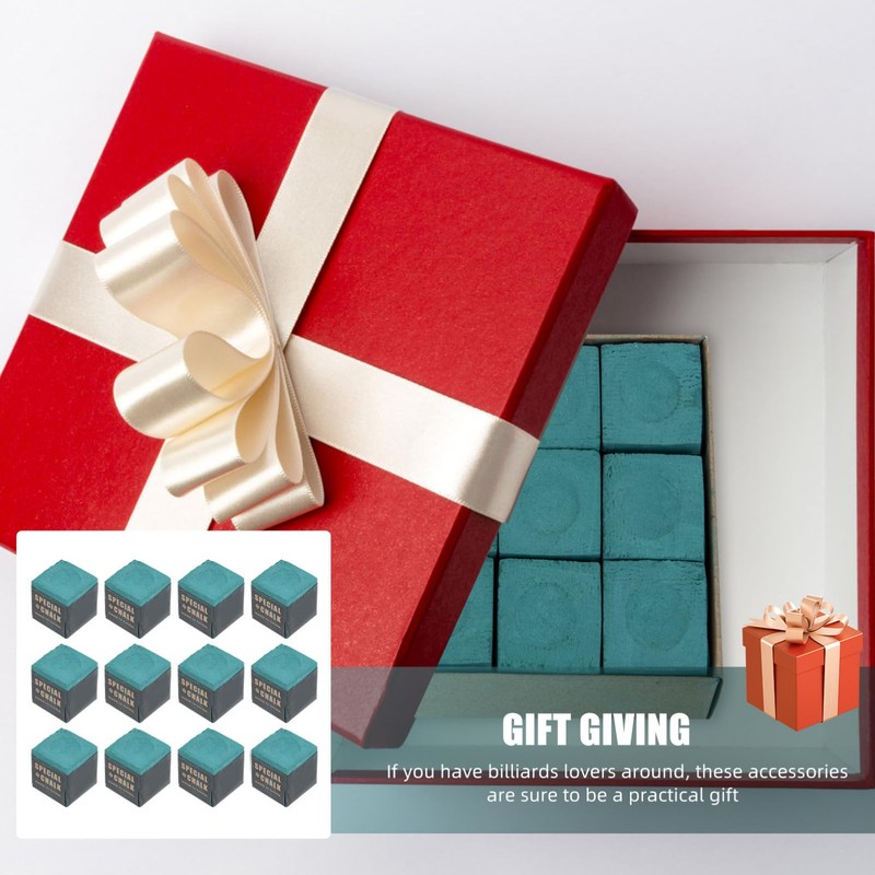 Kichvoe 12pcs Pool Cue Chalk, Deep Green, 2.5cm, Set of