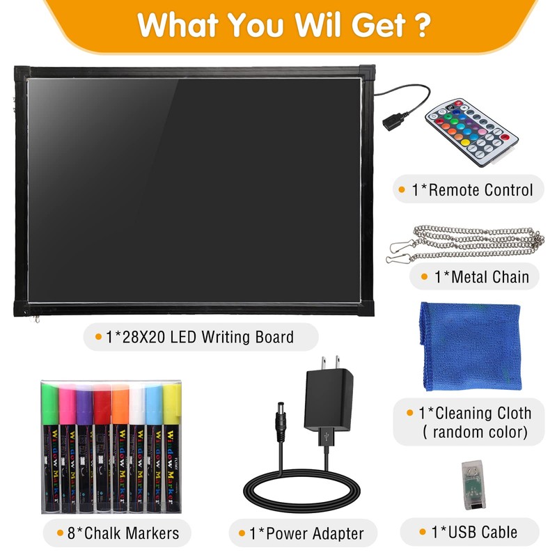 Slsy Illuminated LED Message Writing Board Erasable Neon Effect Menu