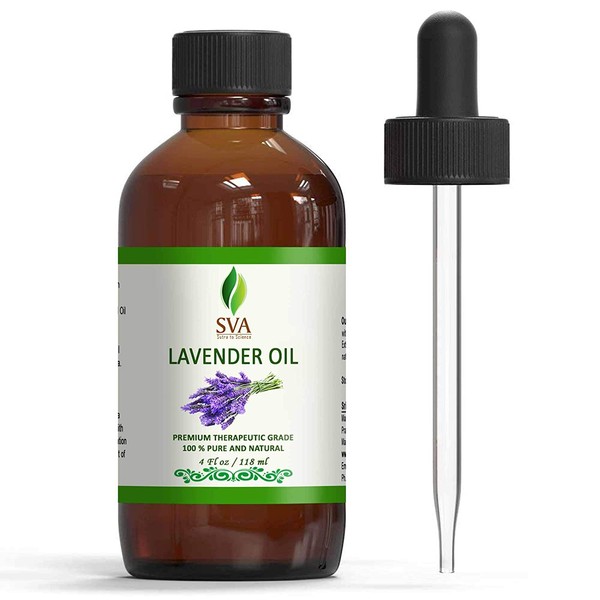 SVA Organics 100% Natural Lavender Essential Oil – Therapeutic Grade Aromatic Oil, 4 Fl Oz with Dropper | Natural Aromatherapy Oils
