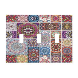 Sghxwp Morocco Talavera Mexican Tiles Printed Colroful Mandala 3 Gang Light Switch Covers Triple Toggle Wall Plate Decorative Switchplate Electrical Faceplate for Kitchen Bathroom Bedroom Decor