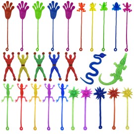 PPXMEEUDC 27PCS Multi-color and Multi-style Stretchy Sticky Toys Including Mini Stretchy Hands Wall Climbers Men Hammers Lizards Snake Crocodile and Skeletons for Kids Party Favors
