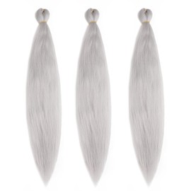 26 Inch Pre Stretched Braiding Hair High Temperature Braids Hair Extensions Hot Water Setting for Crochet Box Braids Light Gray(A39)