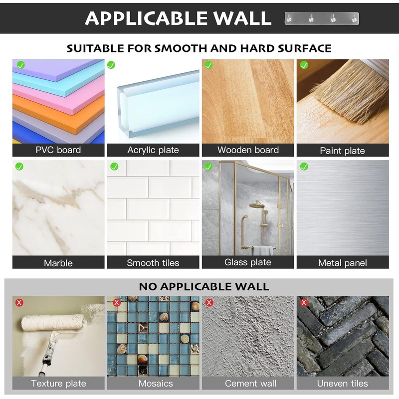 Wapodeai Wall Hooks for Hanging - 4 Hooks, Suitable for