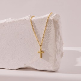 Poxtex Small Cross Necklace for Women Tiny Cross Pendant Necklace 14K Gold Necklace Jewelry Dainty Simple Cross Necklace Gift for Women