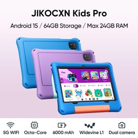 JIKOCXN Kids Tablet, Android Tablet for Kids 10 inch Octa-Core with Case, 24GB RAM 64GB ROM 1TB TF Card Expandable for Toddler Children, Parental Control, Dual Camera, BT5.0, WiFi, Gift (Blue)