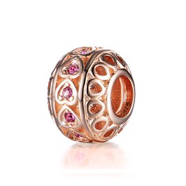 GW 925 Sterling Silver Charm Rose Gold Pearl Heart with Crystals Fits European Bracelet Gift for Family, 925, 方