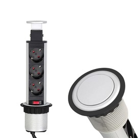 Lumonic LiftBox 3 x Schuko Sockets, Table Sockets, Aluminium, 3 Sockets with 230 V in Tower Max. 3600 W, with Borehole Size 107 mm, Ideal for Installation