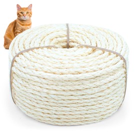 Sisal Rope for Cat Scratcher, Cymuber 6mm Cat Sisal Rope for Replace Scratching Post and Scratcher Repair, DIY Hemp Twine for Tree Tower Carpet Mat Kicker House Pet Toy and Crafts(65-Feet/20M)