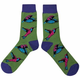 Sockfly NWT Hummingbird Visit Dress Socks Novelty Men 8-12 Green Crazy Fun Sockfly