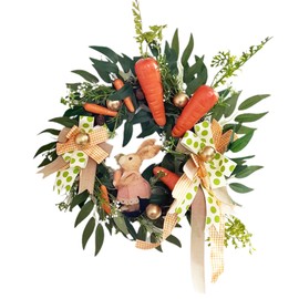 Easter Garland Hanging Wreath Cartoon Rabbit Decoration Colorful Ribbon Wreath Ornament for Home Party Holiday Decoration