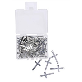 Shapenty Silver Tone Metal Religious Cross Charm Bead Findings Small DIY Craft Pendant Necklace Bracelet Earrings Cross Jewelry Making Accessories, 27x13mm, 50PCS (Cross)