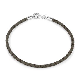 MATERIA by Matthias Wagner Leather Bracelet Grey 925 Silver Lobster Clasp for Beads Men Women A59, Leather, Without Stone